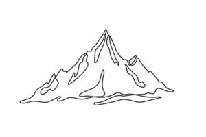 uno solido linea disegno di un' montagna gamma paesaggio su un' bianca sfondo. ragnatela bandiera con elementi di fissaggio nel semplice lineare stile. scarabocchio illustrazione di montagne natura vettore
