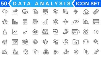 dati analisi relazionato linea icone. contiene come icone come grande dati, in lavorazione, prestazione e Di Più vettore