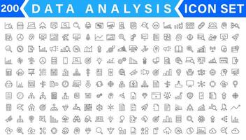 dati analisi magro linea icona impostare. dati in lavorazione schema pittogrammi per sito web e mobile App gui. digitale analitica semplice ui, UX icone vettore