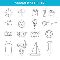 disegno a mano icone estive e set di simboli vacanza contorno. vettore