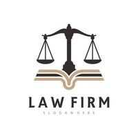 modello di vettore del logo del libro di giustizia, concetti di design del logo dello studio legale creativo