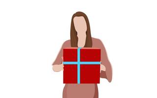 donne con confezione regalo, illustrazione di carattere vettoriale di Natale.