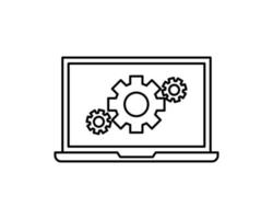 icona del supporto tecnico. servizio informatico. ingranaggi sul computer portatile dello schermo. illuatration di vettore isolato in stile piano.