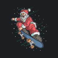 Babbo Natale che gioca a skateboard nella notte d'inverno vettore