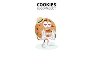 mascotte del biscotto dei cartoni animati, illustrazione vettoriale di una mascotte del personaggio di biscotto marrone carino
