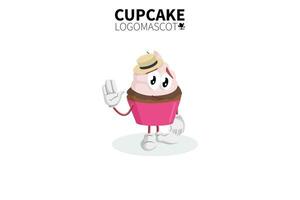 mascotte di cupcake dei cartoni animati, illustrazione vettoriale di una mascotte di un simpatico personaggio di cupcake rosa