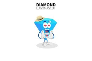 mascotte del diamante dei cartoni animati, illustrazione vettoriale di un simpatico personaggio mascotte del diamante blu