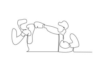 Due uomini scatola sport combattimento stile di vita uno linea arte design vettore