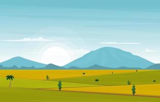 bella illustrazione asiatica di vista della natura dell'agricoltura del campo di risone vettore