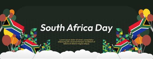 Sud Africa nazionale indipendenza giorno largo striscione. moderno geometrico astratto sfondo nel colorato stile per Sud Africa giorno. Sud africano indipendenza saluto carta copertina con nazione bandiera. vettore