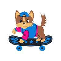 chihuahua cane nel anni 90 moda Abiti cavalcate un' skateboard vettore