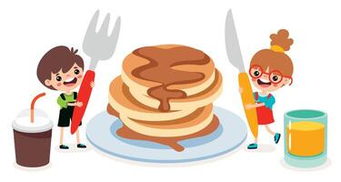 cartone animato bambini mangiare un' pancake vettore