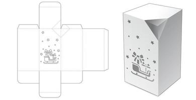 una scatola smussata con modello fustellato finestra slitta di Natale vettore