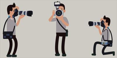 fotografo prende fotografie con moderno digitale telecamera a partire dal tutti angoli. giornalista o reporter. illustrazione. vettore