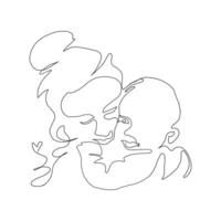 continuo linea arte di maternità, contento madre giorno carta, uno linea disegno, genitore e bambino silhouette mano disegnato. illustrazione vettore