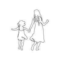 continuo linea arte di maternità, camminare insieme, contento madre giorno carta, uno linea disegno, genitore e bambino silhouette mano disegnato. illustrazione vettore