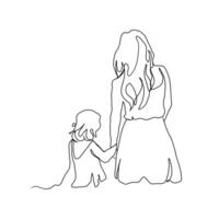 continuo linea arte di maternità, camminare insieme, contento madre giorno carta, uno linea disegno, genitore e bambino silhouette mano disegnato. illustrazione vettore
