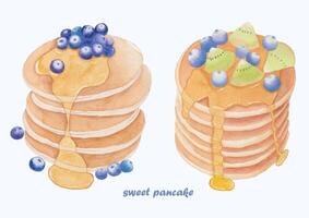 carino acquerello pancake clip arte - Scarica prima colazione illustrazione vettore