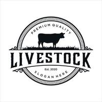 retrò Vintage ▾, bestiame bestiame azienda agricola logo design modello vettore