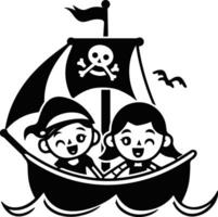 Due contento sorridente pirata ragazzo e ragazza su un' pirata nave vettore