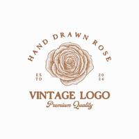 Vintage ▾ mano disegnato rosa fiore logo design vettore