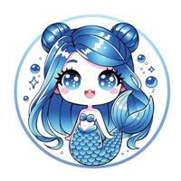 kawaii blu sirena illustrazione vettore