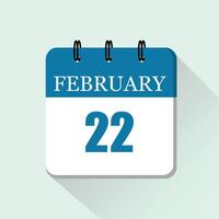 22 febbraio piatto quotidiano calendario icona. Data e mese. vettore