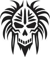 mistico totem nero per tribale cranio maschera Linea artistica spirituale pergamene tribale cranio maschera Linea artistica nel elegante nero vettore