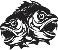 trentadue denti terrore intricato logo per un' travolgente marca identità acquatico assalto scatenato elegante nero emblema con piranha silhouette vettore