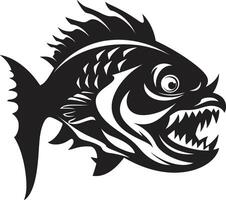 minaccioso predatore icona elegante emblema per un' Impressionante Immagine spietato cacciatore scatenato intricato nero icona con moderno piranha vettore