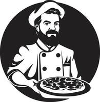 Pizza diletto maestro elegante nero logo per un' travolgente pizzeria salato fetta abilità artistica elegante nero logo per un' pizzeria capocuoco vettore