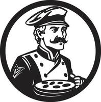 buongustaio torta icona elegante illustrazione con elegante Pizza capocuoco cappello Pizza diletto maestro elegante nero logo per un' travolgente pizzeria vettore