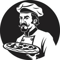 artigianale pizzaiolo elegante icona con elegante Pizza silhouette salato fetta scatenato buio icona per un' travolgente Immagine vettore