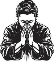 iconico impressioni preghiere mani nel nero icona design serafico simboli nero preghiere uomo mani vettore