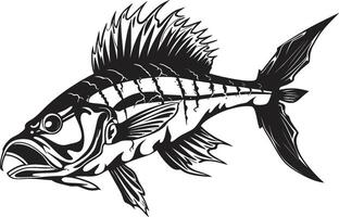 ombroso colonna vertebrale simbolo nero icona design per predatore pesce scheletro logo sinistro scheletrico insegne elegante nero logo per predatore pesce scheletro vettore