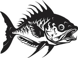 sinistro scheletrico iconico nero predatore pesce scheletro design abissale aura predatore pesce scheletro logo nel nero icona vettore