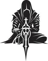 pianto guerriero nero icona design per triste cavaliere soldato emblema ombreggiato tristezza nero icona design per triste cavaliere soldato logo vettore