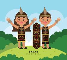 baju adat budaya Indonesia dayak kalimantan indonesiano cultura vettore