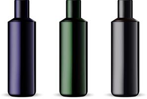 shampoo o doccia gel Prodotto cosmetico modello modello impostare, isolato su bianca sfondo. Nero, buio blu e verde cosmetico confezione. contenitore illustrazione. vettore