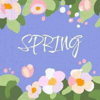 primavera manifesto piazza telaio tradizionale fiori Mela albero ramo blu modello mamma vacanza saluti struttura mano disegnato rosa petali verde margherita le foglie vettore