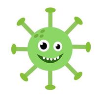 carino cartone animato personaggio virus. microbiologia organismo verde colore e divertente viso. mascotte esprimendo emozione. bambini illustrazione nel piatto design. vettore