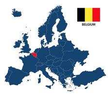 illustrazione di un' carta geografica di Europa con evidenziato Belgio e belga bandiera isolato su un' bianca sfondo vettore