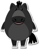 adesivo cartone animato paffuto cavallo nero animale vettore