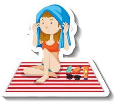 ragazza che si asciuga i capelli con un asciugamano adesivo personaggio dei cartoni animati