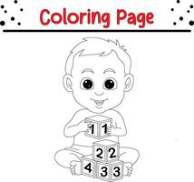 carino bambino giocando con alfabeto bloccare colorazione pagina. colorazione libro per bambini vettore