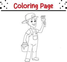 pittore con dipingere secchio Tenere spazzola colorazione pagina. colorazione libro per bambini vettore