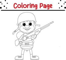 carino ape indossare casco Tenere fucile colorazione pagina. colorazione libro per bambini vettore