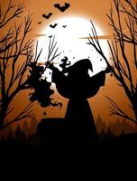 sfondo di notte di halloween con silhouette di strega vettore