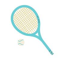 piatto tennis racchetta e palla cartone animato isolato illustrazione vettore