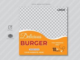 delizioso hamburger e cibo menù sociale media inviare design vettore